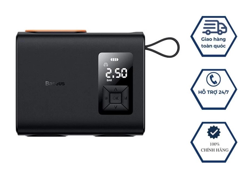 Máy Bơm Lốp Xe Ô Tô Baseus BS-CG007 Pin 6000mAh – Xi Lanh Kép, Không Dây, Mạnh Mẽ