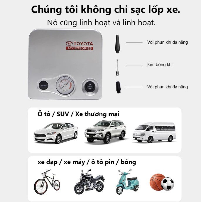 Máy Bơm Lốp Xe Ô Tô Điện Tử TOYOTA Cao Cấp, Tự Ngắt Thông Minh, Màn Hình LCD, Bơm Nhanh 300 PSI