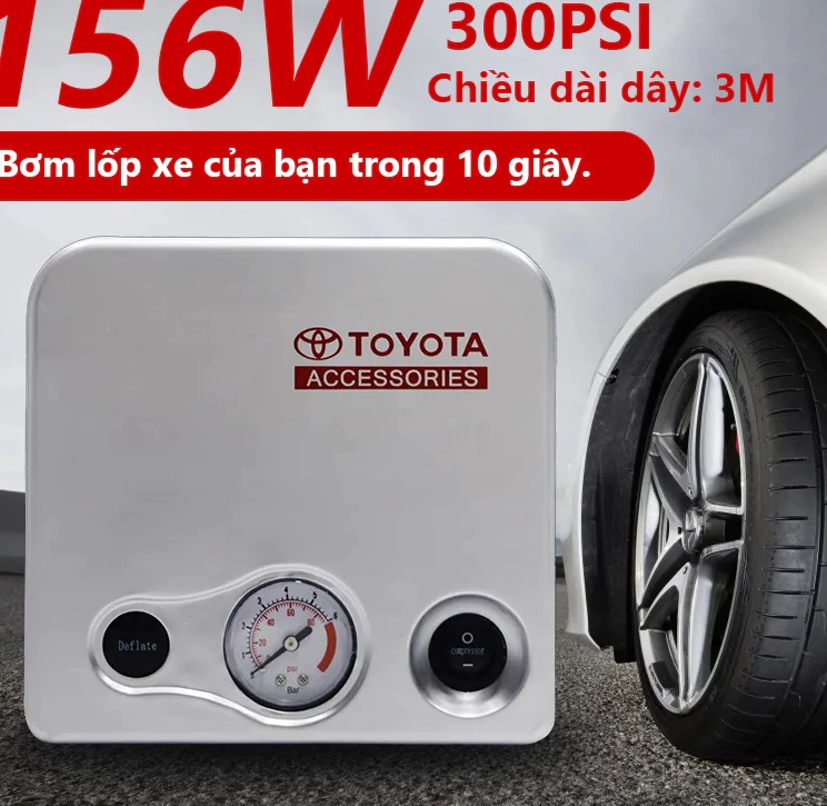 Máy Bơm Lốp Xe Ô Tô Điện Tử TOYOTA Cao Cấp, Tự Ngắt Thông Minh, Màn Hình LCD, Bơm Nhanh 300 PSI