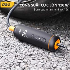 Máy bơm lốp xe ô tô, xe máy tự động Deli 120W – Bơm nhanh 30L/phút