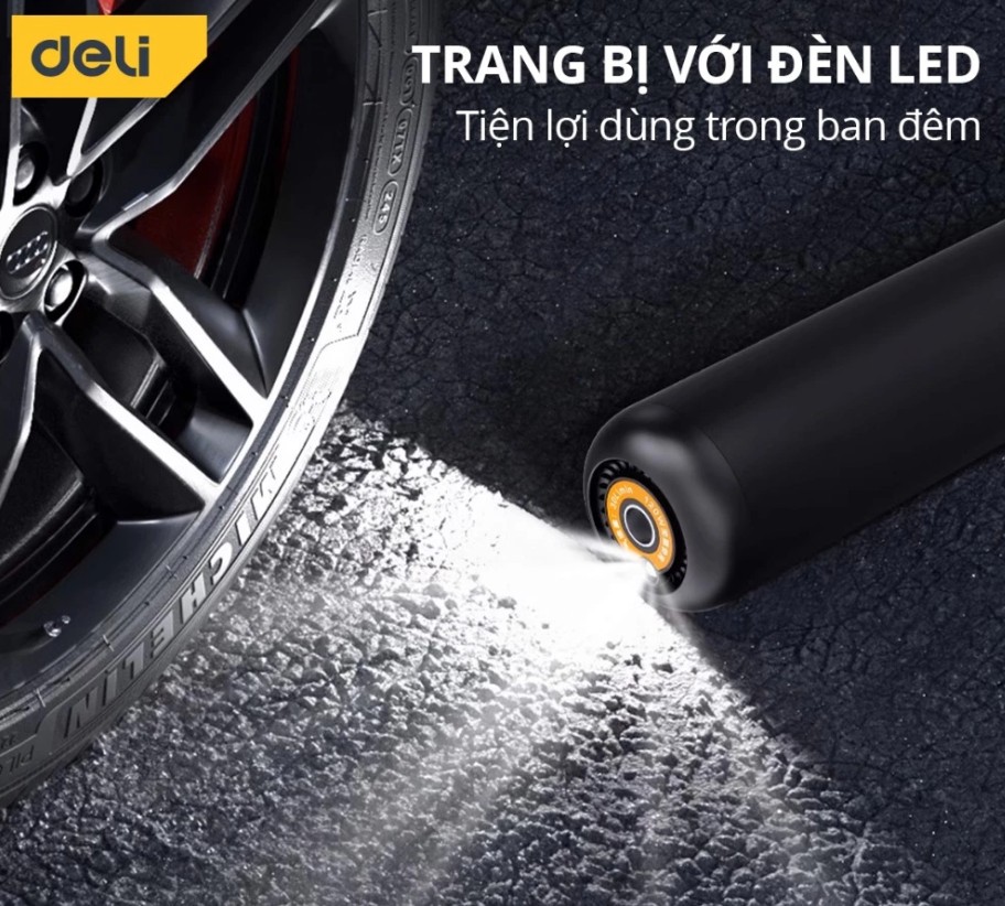 Máy bơm lốp xe ô tô, xe máy tự động Deli 120W – Bơm nhanh 30L/phút