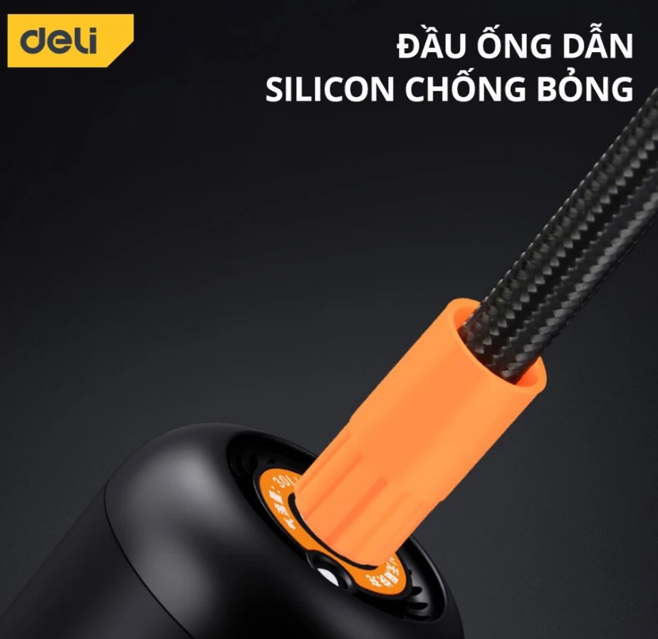 Máy bơm lốp xe ô tô, xe máy tự động Deli 120W – Bơm nhanh 30L/phút
