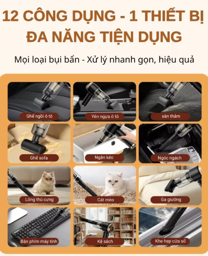 Máy Hút Bụi Xe Ô Tô Dodoto – Hút Bụi Cầm Tay Không Dây Công Suất Lớn 25.000 Pa