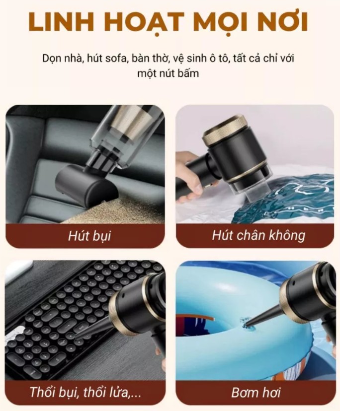 Máy Hút Bụi Xe Ô Tô Dodoto – Hút Bụi Cầm Tay Không Dây Công Suất Lớn 25.000 Pa