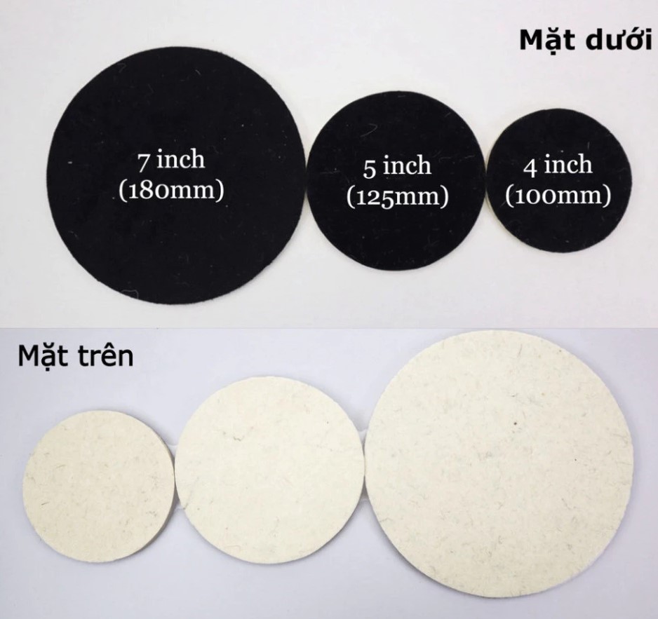 Miếng Pad Nỉ Đánh Bóng Kính & Inox Tự Dính – Size 4, 5, 7 Inch (Đen-Trắng hoặc Trắng-Trắng)