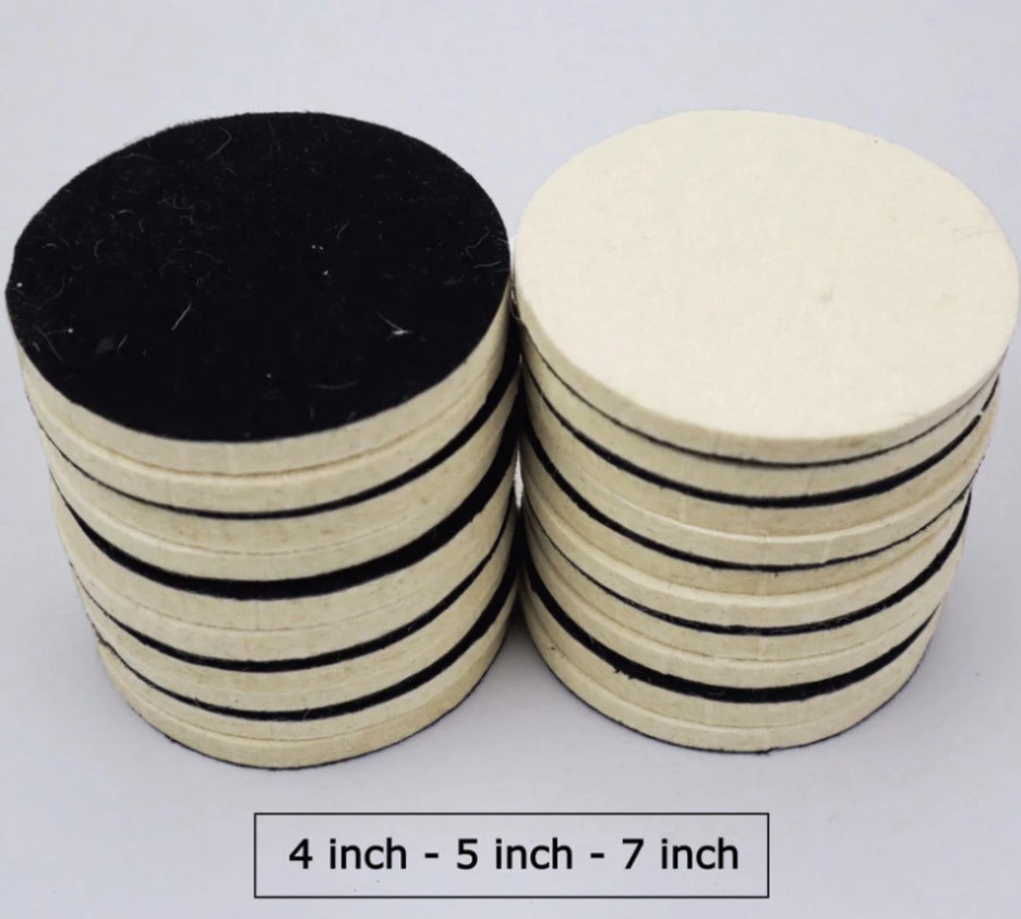 Miếng Pad Nỉ Đánh Bóng Kính & Inox Tự Dính – Size 4, 5, 7 Inch (Đen-Trắng hoặc Trắng-Trắng)