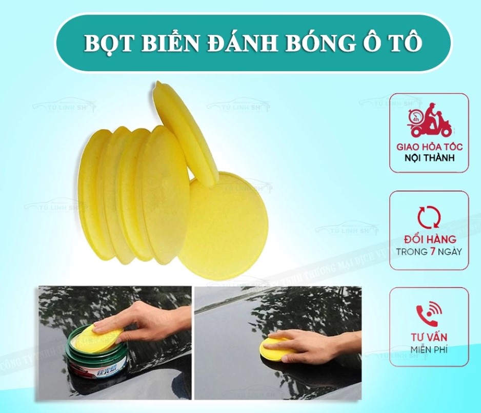 Mút Xốp, Bọt Biển Đánh Bóng Sơn Xe Ô Tô, Xe Máy Cao Cấp Hình Tròn, Đường Kính 10cm