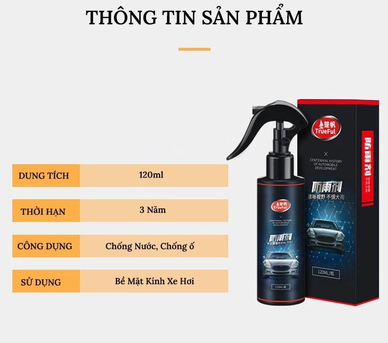 Nano Phủ Kính Chống Bám Nước Mưa Thương Hiệu TrueFul 120ML
