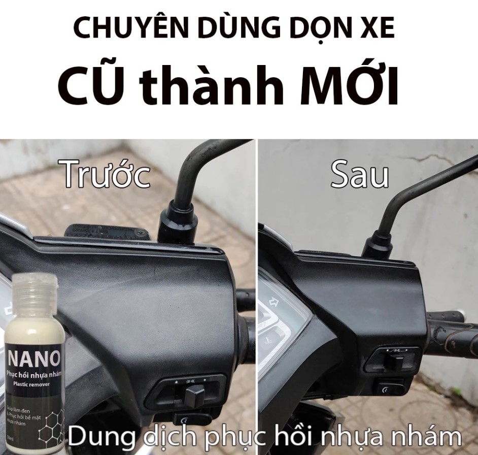 Nano phục hồi nhựa nhám 50ml chai lớn, dung dịch làm mới và dưỡng nhựa đen ô tô, xe máy cũ