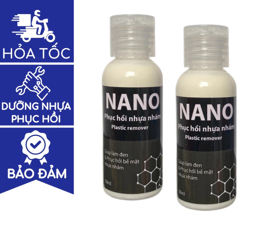 Nano phục hồi nhựa nhám 50ml chai lớn, dung dịch làm mới và dưỡng nhựa đen ô tô, xe máy cũ