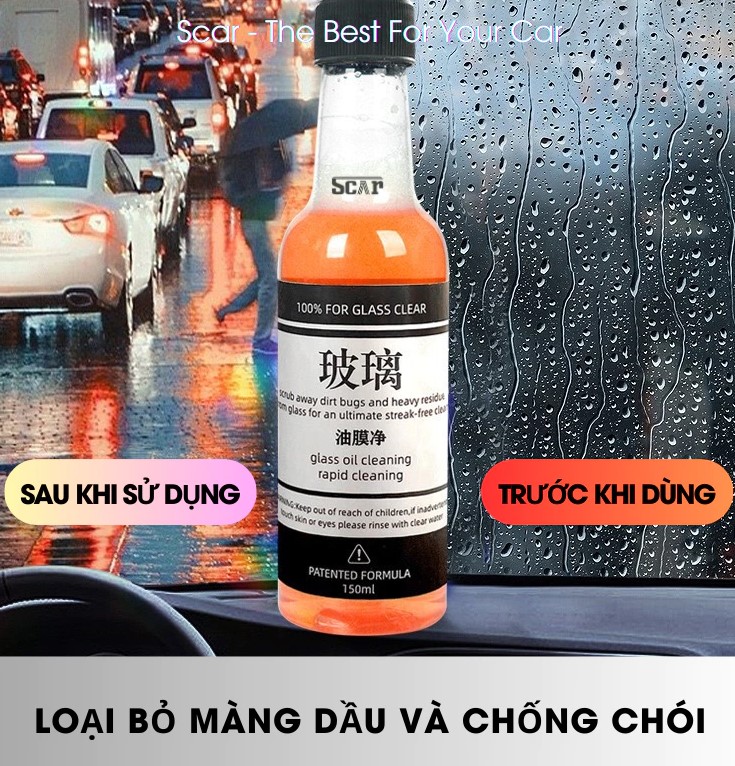 Nước Rửa Kính Ô Tô 150ml, Tẩy Màng Dầu, Vết Bẩn & Mảng Bám Trên Kính Lái Xe