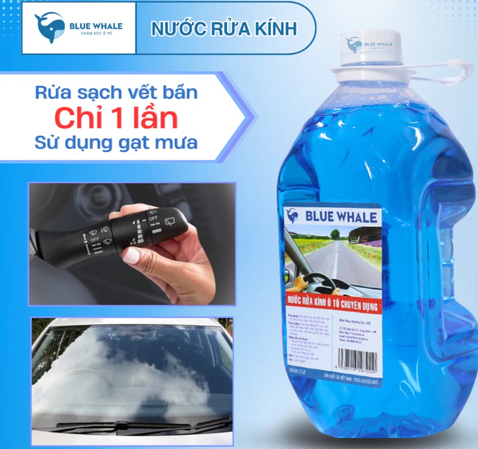Nước Rửa Kính Ô Tô BlueWhale Đổ Trực Tiếp, Làm Sạch Sâu, Hiệu Ứng Lá Sen Chống Bám Nước