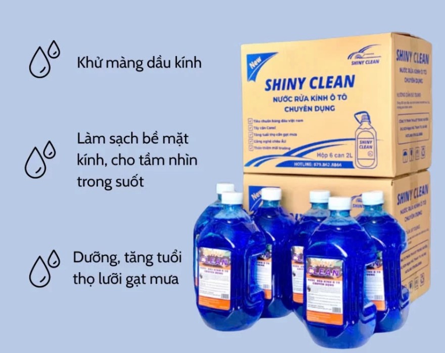 Nước Rửa Kính Ô Tô Chuyên Dụng SHINY CLEAN Đổ Trực Tiếp, Không Cần Pha, Làm Sạch Bảo Vệ Kính