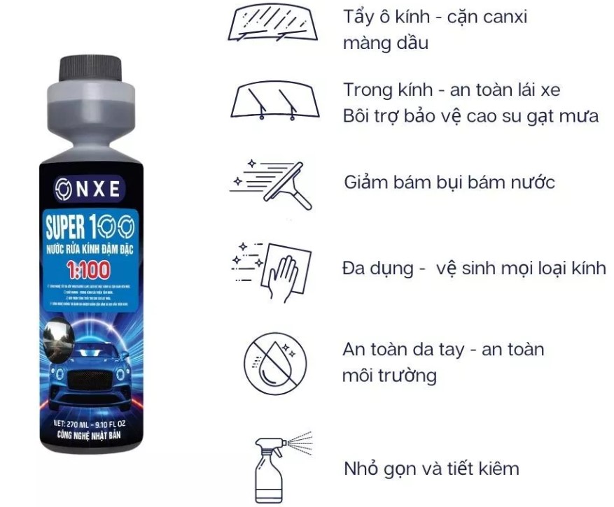 Nước rửa kính ô tô đậm đặc Onxe SP100 làm sạch, tẩy cặn canxi và bảo vệ bề mặt kính xe