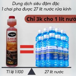 Nước Rửa Kính Ô Tô Đậm Đặc Tỉ Lệ 1:100 Chai 270ml Pha Được 27 Lít Nước, Không Hại Cao Su, Kính Trong