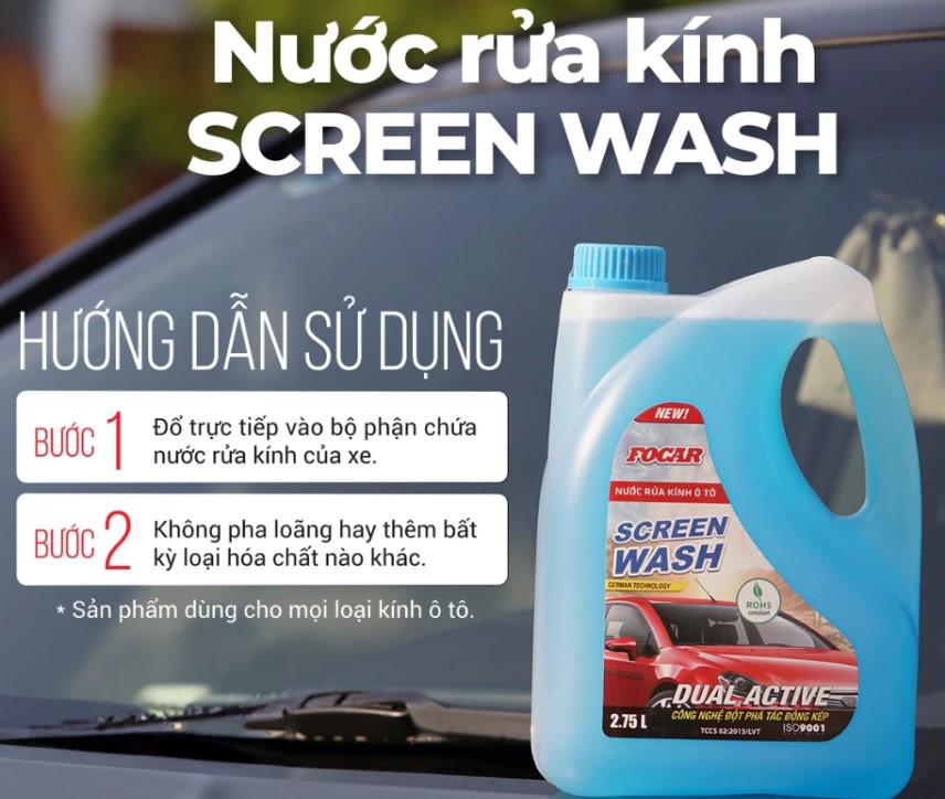 Nước Rửa Kính Ô Tô FOCAR 2.75L, Dung Dịch Làm Sạch, Ngăn Ố Mốc, Chuẩn RoHS Châu Âu