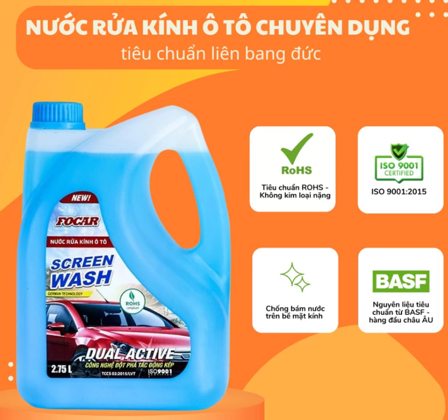 Nước Rửa Kính Ô Tô FOCAR – Làm Sạch Cực Sâu, Chống Mờ, Bảo Vệ Kính Xe Chuẩn ROHS