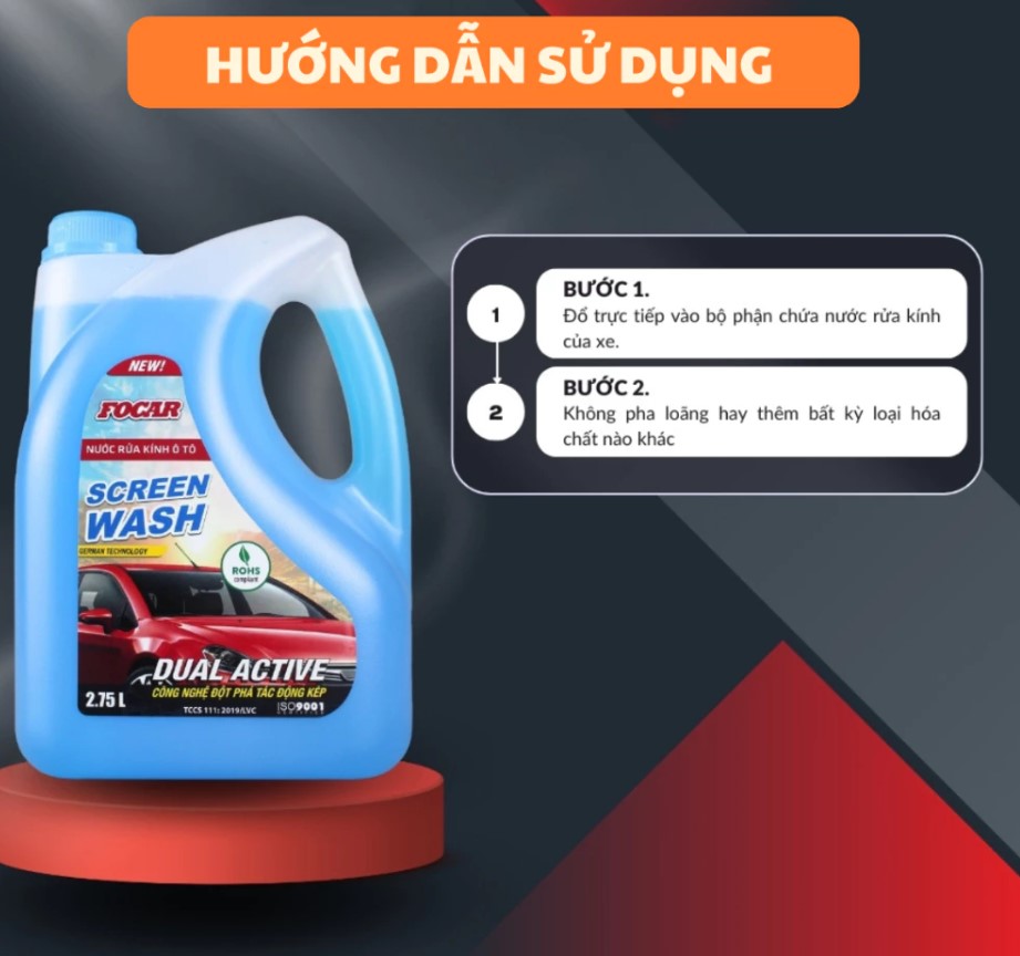 Nước Rửa Kính Ô Tô FOCAR – Làm Sạch Cực Sâu, Chống Mờ, Bảo Vệ Kính Xe Chuẩn ROHS