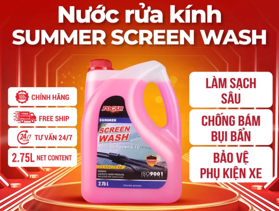Nước Rửa Kính Ô Tô SUMMER-FOCAR Screen Wash 2,75L Làm Sạch Sâu, Chống Bám Bụi
