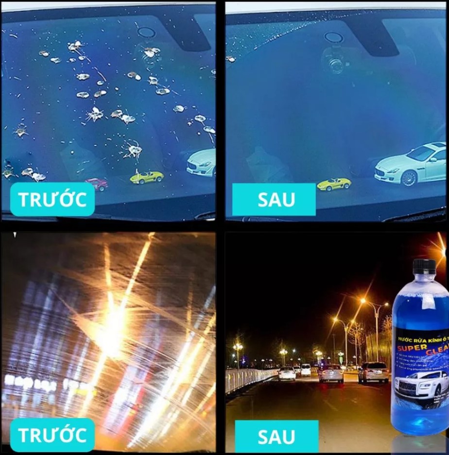 Nước Rửa Kính Ô Tô SUPER CLEAR – Sạch Bóng, Không Đóng Cặn, An Toàn Cho Mọi Dòng Xe Hơi