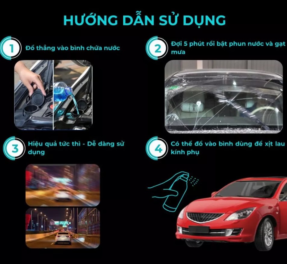 Nước Rửa Kính Ô Tô SUPER CLEAR – Sạch Bóng, Không Đóng Cặn, An Toàn Cho Mọi Dòng Xe Hơi