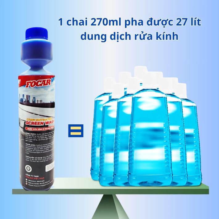Nước Rửa Kính Ô Tô XCHAT FOCAR 270ml Siêu Đậm Đặc, Làm Sạch Sâu, Kính Xe Sáng Bóng