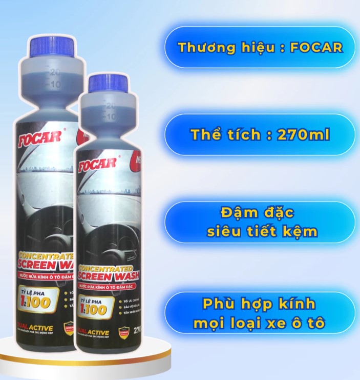 Nước Rửa Kính Ô Tô XCHAT FOCAR 270ml Siêu Đậm Đặc, Làm Sạch Sâu, Kính Xe Sáng Bóng