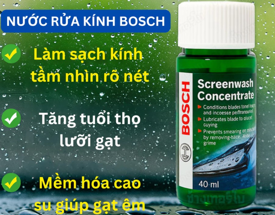 Nước Rửa Kính Xe Cao Cấp Đậm Đặc BOSCH – Chai 40ml Pha 4L Nước