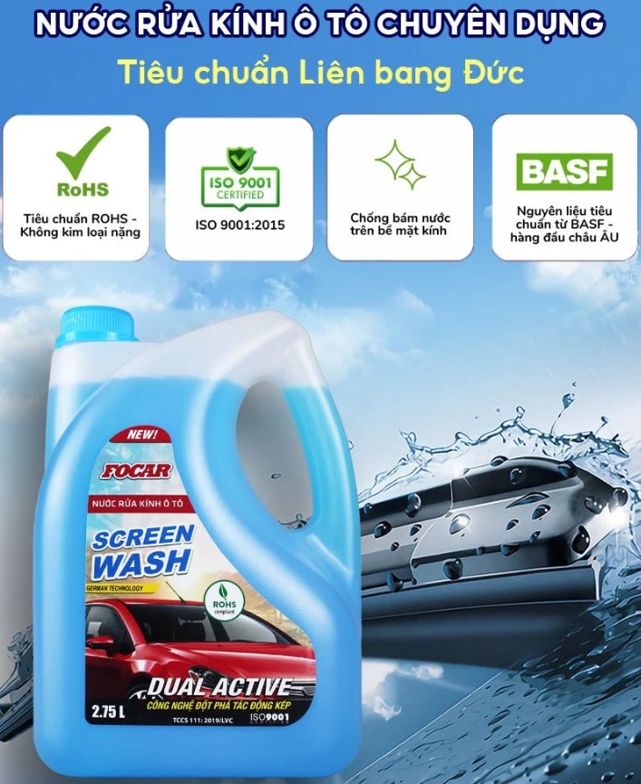 Nước Rửa Kính Xe Hơi FOCAR – Làm Sạch Sâu, Chống Đóng Cặn, Bảo Vệ Kính Và Cần Gạt