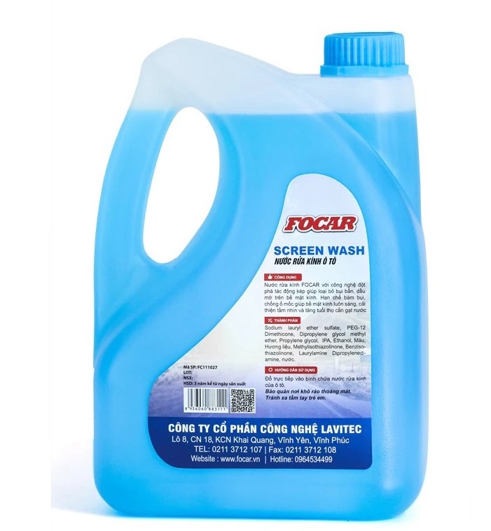 Nước Rửa Kính Xe Ô Tô Cao Cấp Focar Screen Wash 2.75 Lít Làm Sạch Mạnh, Không Để Lại Vệt