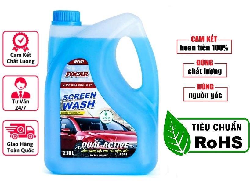 Nước Rửa Kính Xe Ô Tô Cao Cấp Focar Screen Wash 2.75 Lít Làm Sạch Mạnh, Không Để Lại Vệt
