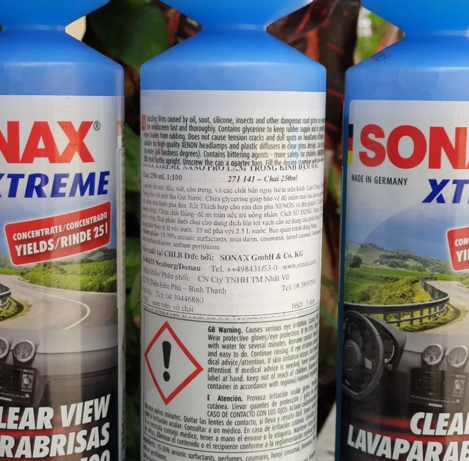 Nước Rửa Kính Xe Ô Tô Cao Cấp Sonax Xtreme Clear View 1:100 NanoPro – 250ml - Làm Sạch Sâu, Bảo Vệ Gạt Mưa