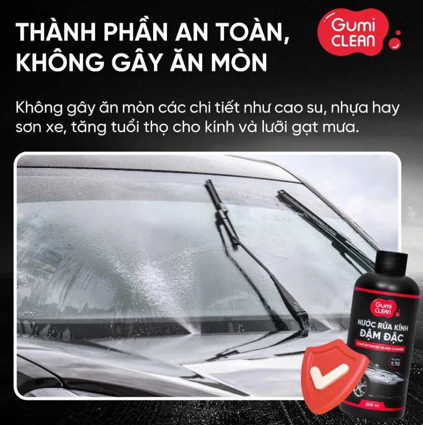 Nước Rửa Kính Xe Ô Tô Đậm Đặc GUMI Clean 200ml - Tỉ Lệ Pha 1:10, Trong Suốt, Không Bám Vết