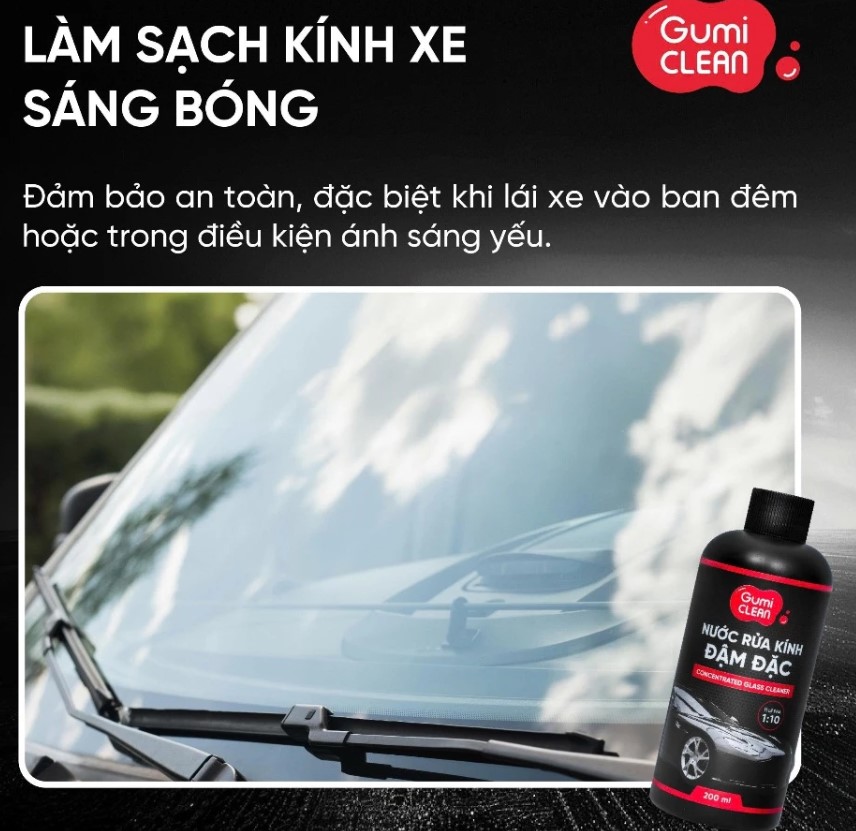 Nước Rửa Kính Xe Ô Tô Đậm Đặc GUMI Clean 200ml - Tỉ Lệ Pha 1:10, Trong Suốt, Không Bám Vết