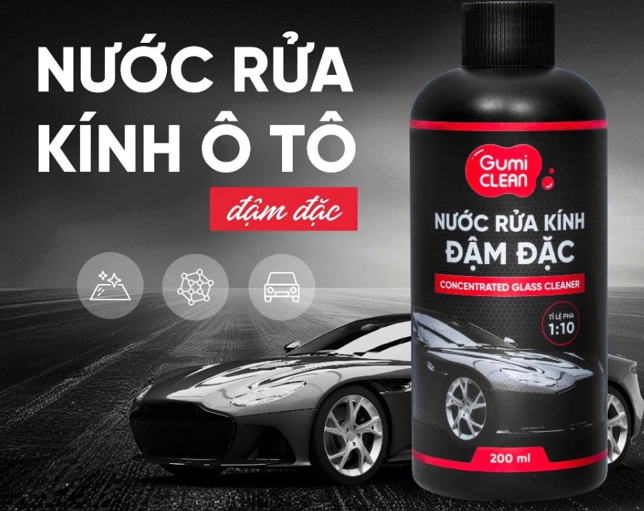 Nước Rửa Kính Xe Ô Tô Đậm Đặc GUMI Clean 200ml - Tỉ Lệ Pha 1:10, Trong Suốt, Không Bám Vết