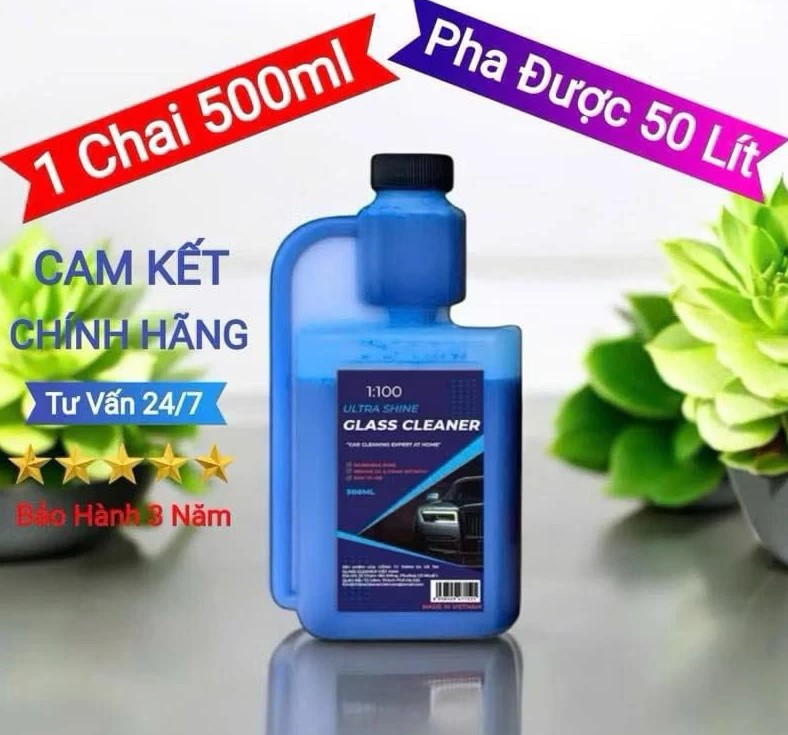 Nước Rửa Kính Xe Ô Tô GLASS CLEANER 500ml Siêu Tiết Kiệm, Tỷ Lệ Pha 10ml = 1 Lít Nước