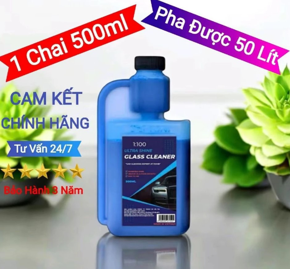 Nước Rửa Kính Xe Ô Tô GLASS CLEANER 500ml Siêu Tiết Kiệm, Tỷ Lệ Pha 10ml = 1 Lít Nước