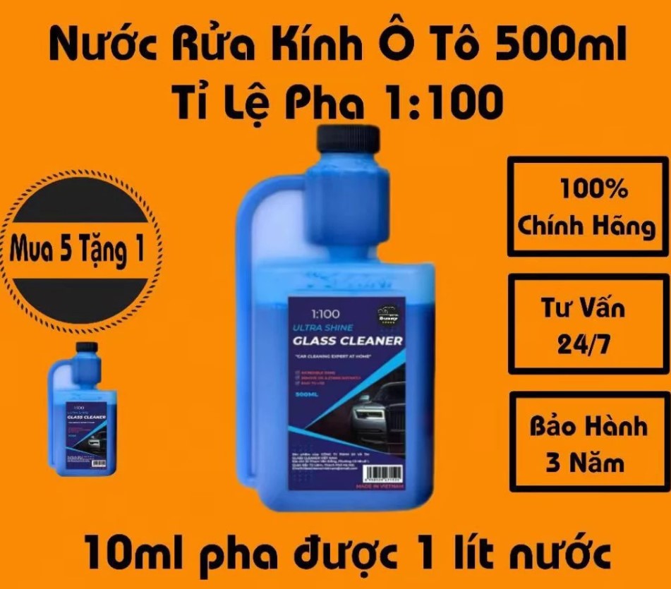 Nước Rửa Kính Xe Ô Tô GLASS CLEANER 500ml Siêu Tiết Kiệm, Tỷ Lệ Pha 10ml = 1 Lít Nước