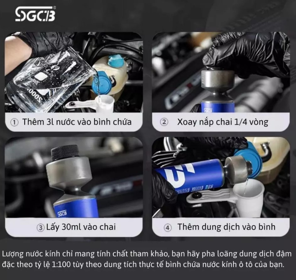 Nước Rửa Kính Xe Ô Tô SGCB Chai 270ML – Dạng Đậm Đặc 1:100 Làm Sạch Bụi Bẩn, Tăng Độ Bóng