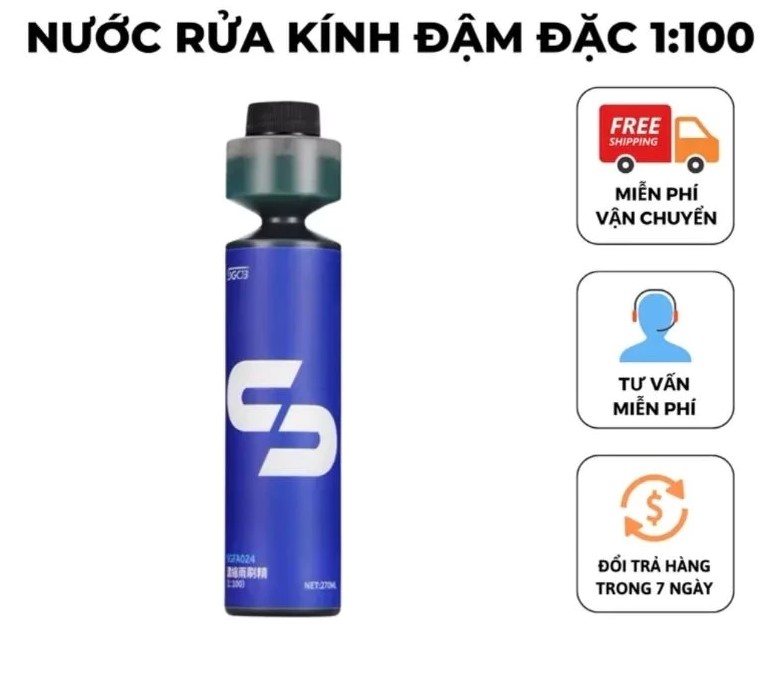 Nước Rửa Kính Xe Ô Tô SGCB Chai 270ML – Dạng Đậm Đặc 1:100 Làm Sạch Bụi Bẩn, Tăng Độ Bóng