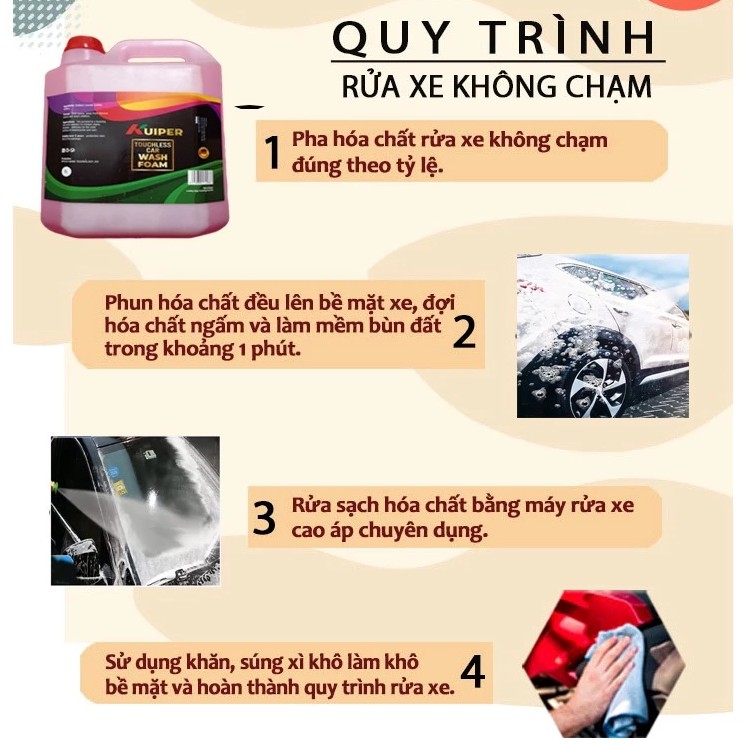 Nước Rửa Xe ô tô, Xe áy Không Chạm Kuiper Touchless Car Wash Foam 5L – Bọt Tuyết Đậm Đặc, Không Gây Xước Sơn
