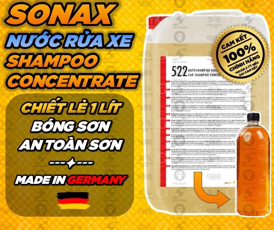 Nước rửa xe SONAX Gloss Shampoo 1 lít, Làm sạch nhanh, bóng đẹp như mới