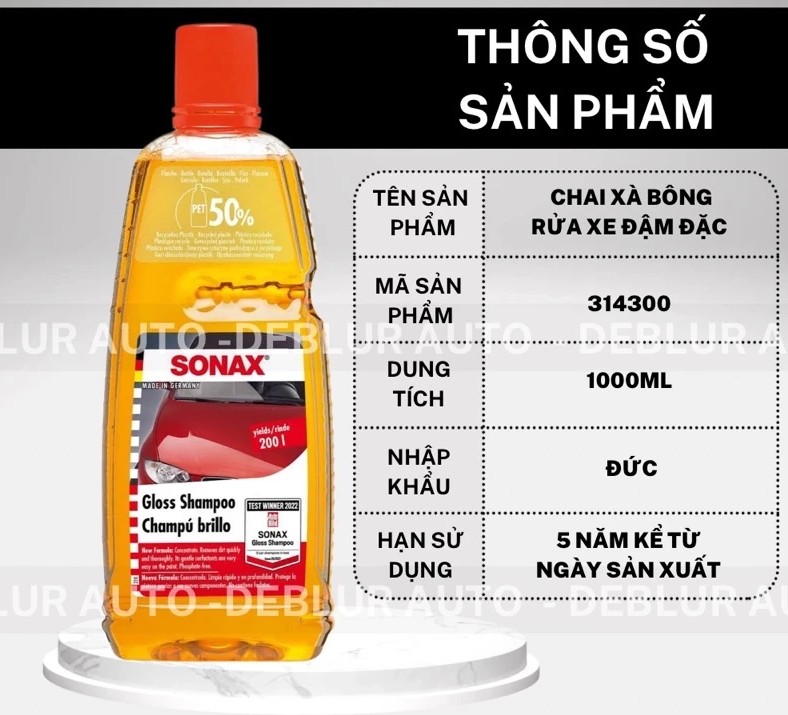 Nước Rửa Xe Sonax Gloss Shampoo 314300 – Chai 1L Xà Bông Rửa Ô Tô, Xe Máy Nhập Khẩu Từ Đức