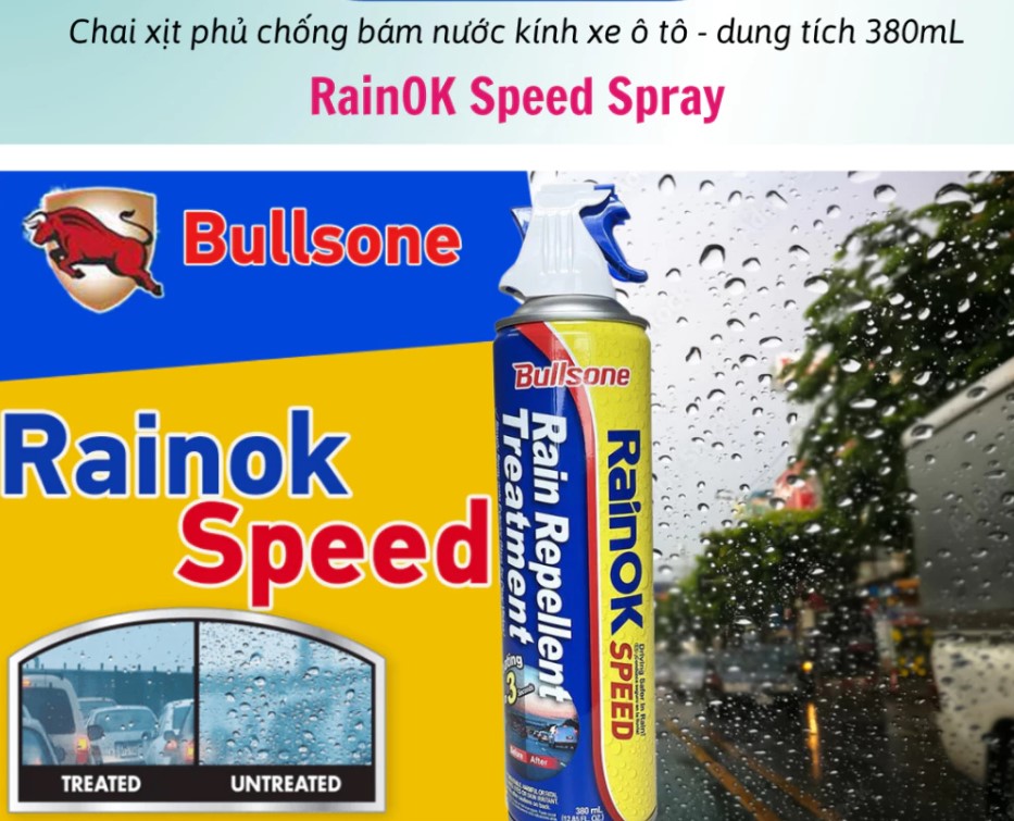 Nước Vệ Sinh Kính Chống Bám Mưa 3in1 Bullsone HQCT59 – Chai Xịt 380ml Hàn Quốc, Chống Mưa, Tăng Tầm Nhìn