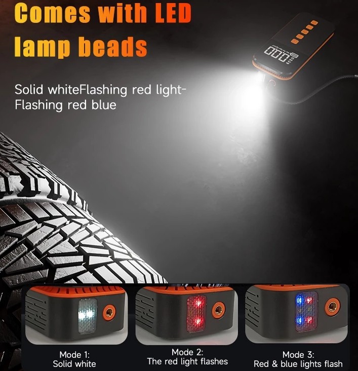 OOKAS Máy Bơm Hơi Không Dây Mini Cho Xe Máy & Lốp Ô Tô, Tích Hợp Màn Hình LCD Hiển Thị Số