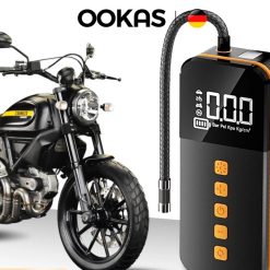 OOKAS Máy Bơm Hơi Không Dây Mini Cho Xe Máy & Lốp Ô Tô, Tích Hợp Màn Hình LCD Hiển Thị Số