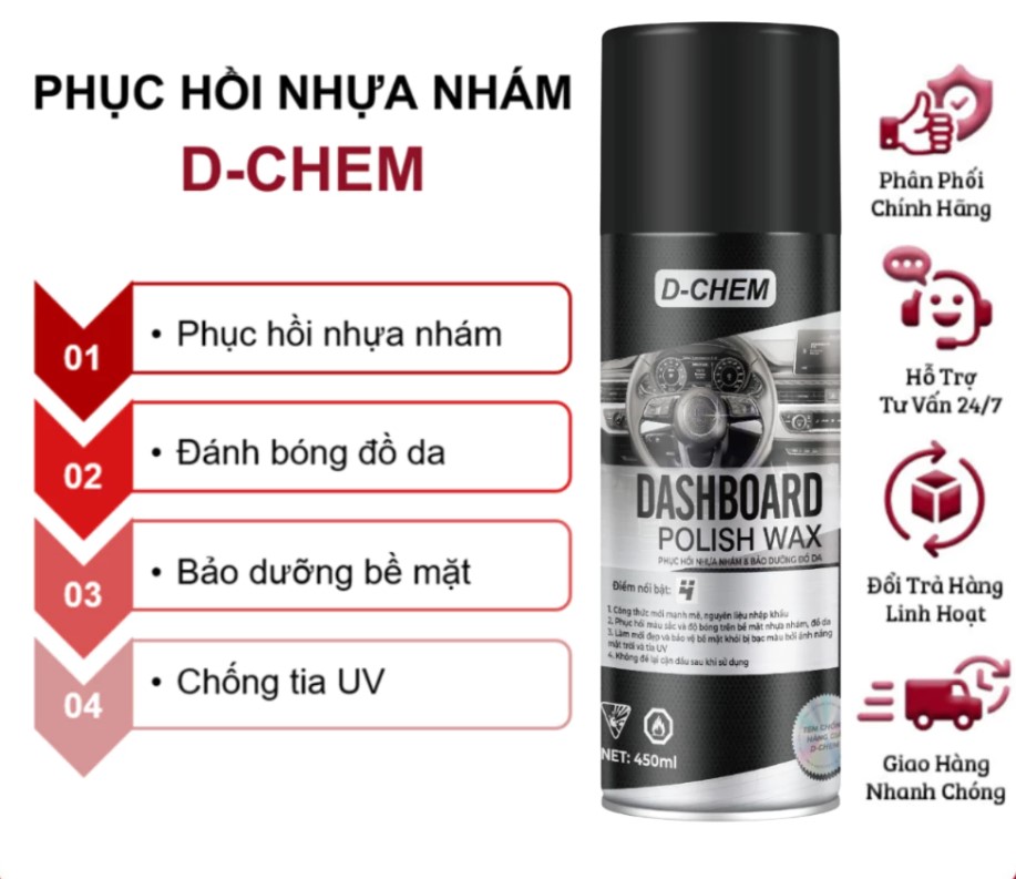 Phục Hồi Nhựa Nhám D-Chem Dashboard Polish – Dưỡng Bóng, Bảo Vệ Và Tái Tạo Bề Mặt Nhựa