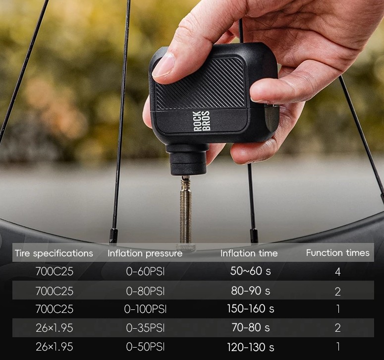 Rockbros Máy Bơm Điện Mini Xe Đạp & Xe Đạp Điện Di Động, Bơm Nhanh 100 PSI, Xe Đạp Leo Núi
