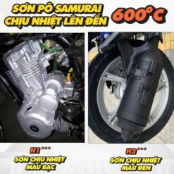 Sơn Pô Xe Chống Cháy, Chịu Nhiệt H2 – H1 300ml - Màu Đen Mờ & Bạc Mờ, Kèm Giấy Nhám Chính Hãng SAMURAI