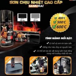 Sơn Pô Xe Chống Cháy, Chịu Nhiệt H2 – H1 300ml - Màu Đen Mờ & Bạc Mờ, Kèm Giấy Nhám Chính Hãng SAMURAI